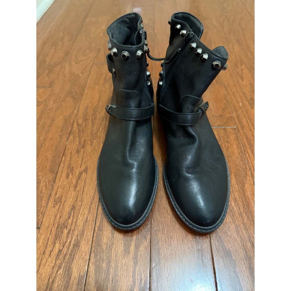 Stuart Weitzman Gowest Black Leather Studded Buckle Ankle Boot  Size 9.5 M